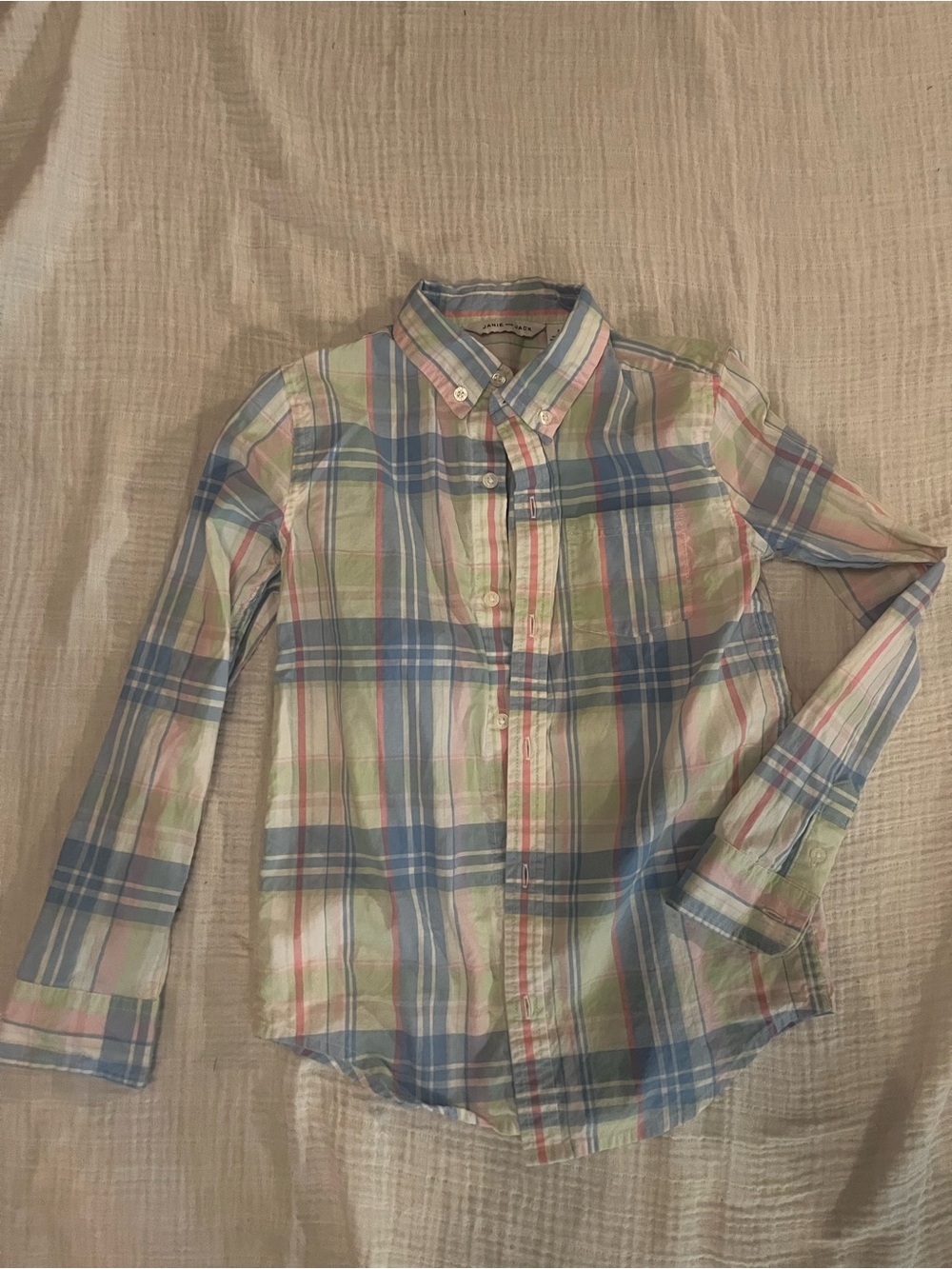 Janie and Jack Boys Long-Sleeve Plaid Button-Down Shirt in Blue & Green